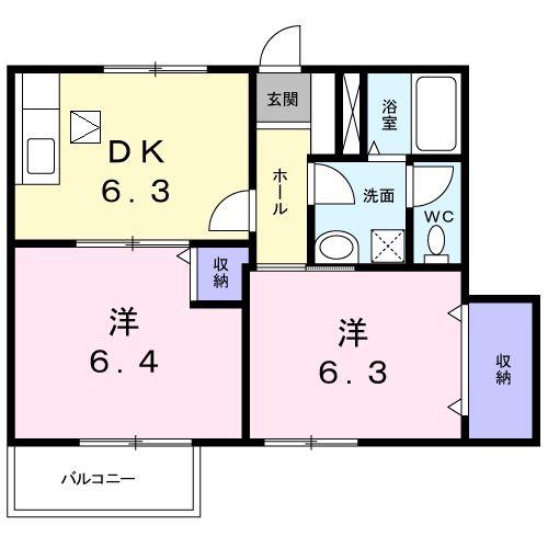 クレインB(2DK/1階)の間取り写真