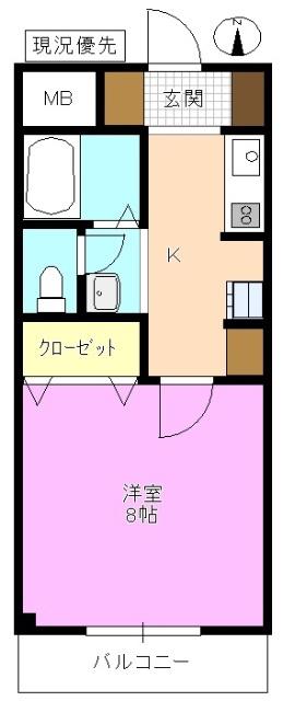 マンション 北駅(1K/2階)の間取り写真
