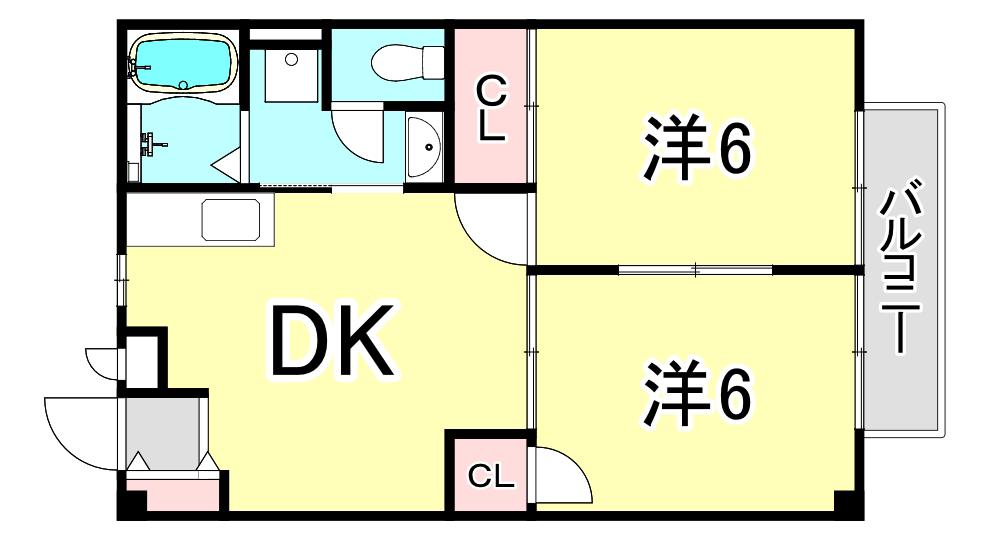ピア月見ガ丘(2DK/1階)の間取り写真
