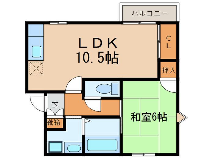 売布ヶ丘スカイハイツ(1LDK/2階)の間取り写真