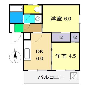 コーポラス豊田(2DK/3階)の間取り写真