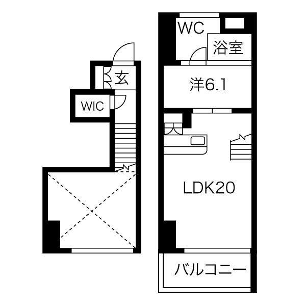 匠空阿波座西(1LDK/1階)の間取り写真