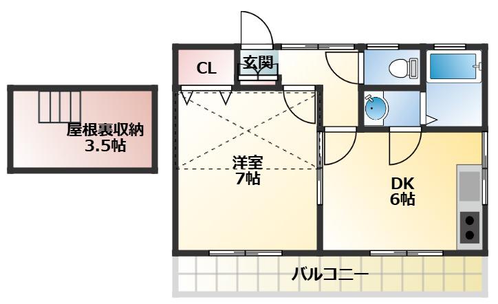 ISプラステリアII(1DK/2階)の間取り写真