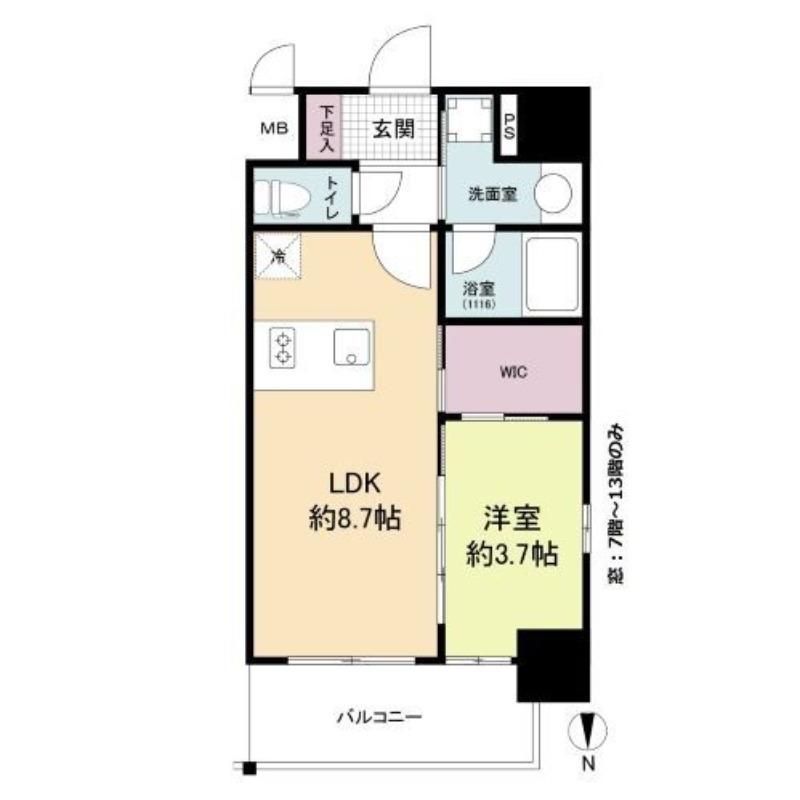 ORSUS大阪福島(1LDK/13階)の間取り写真