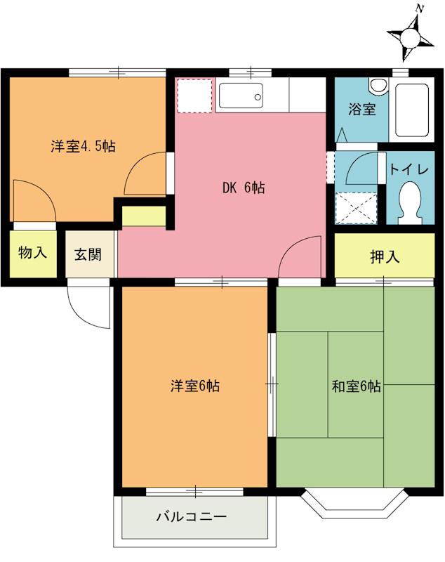 アネシスD棟(3DK/1階)の間取り写真