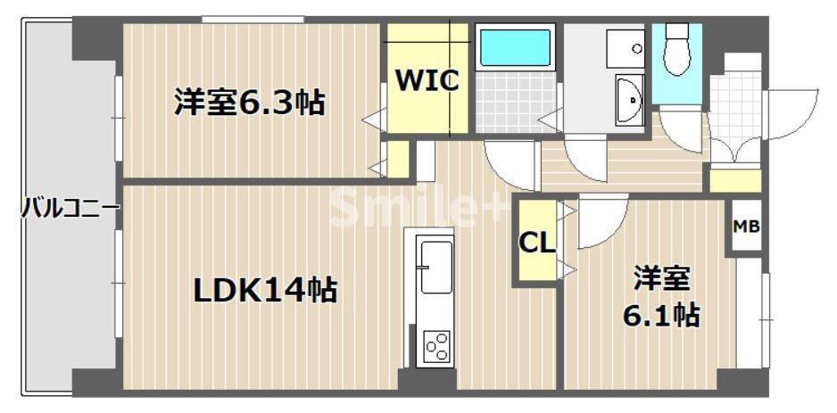 カーサ デル ソール(2LDK/5階)の間取り写真