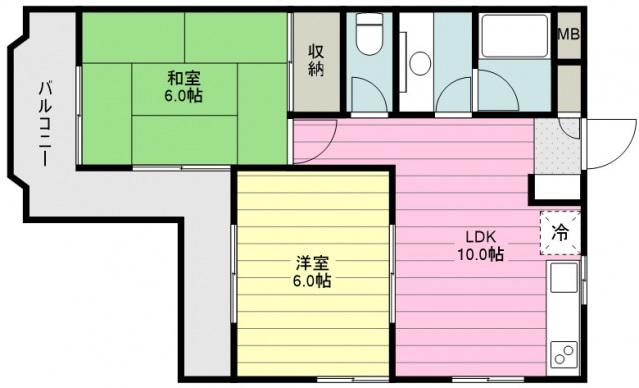 ラッキーヒルズ(2LDK/2階)の間取り写真
