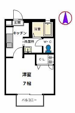 ヴェールパレ神野(1K/1階)の間取り写真