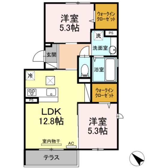 D-ROOM寺家駅前A・B B棟(2LDK/1階)の間取り写真