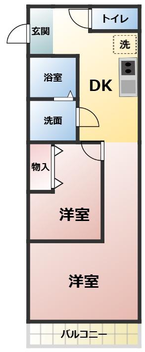 アカデミア横河原駅前(1LDK/2階)の間取り写真