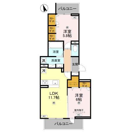 BORD DU LAC SOERI ボーデュラックソエリ(2LDK/2階)の間取り写真
