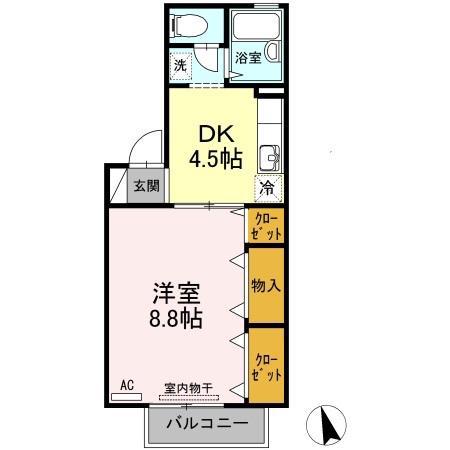 フロラシオン川内 III棟(1DK/2階)の間取り写真