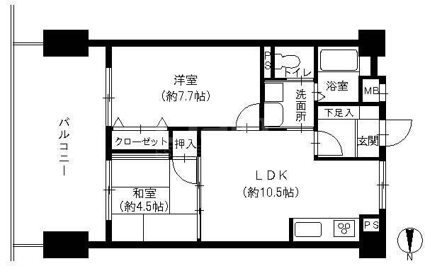 コーポJOY(2LDK/6階)の間取り写真