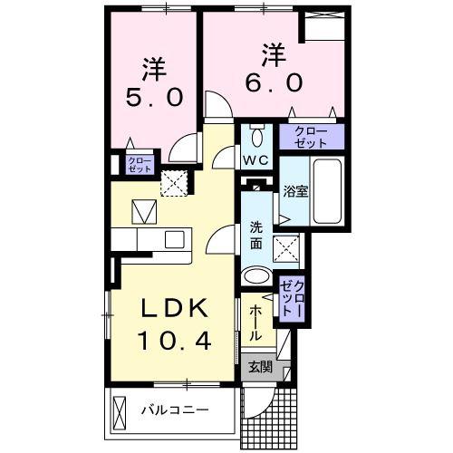 リリイズガーデン オカリヤB(2LDK/1階)の間取り写真