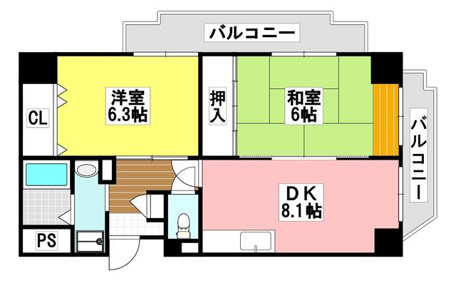 エクセレントライフ寿(2DK/3階)の間取り写真