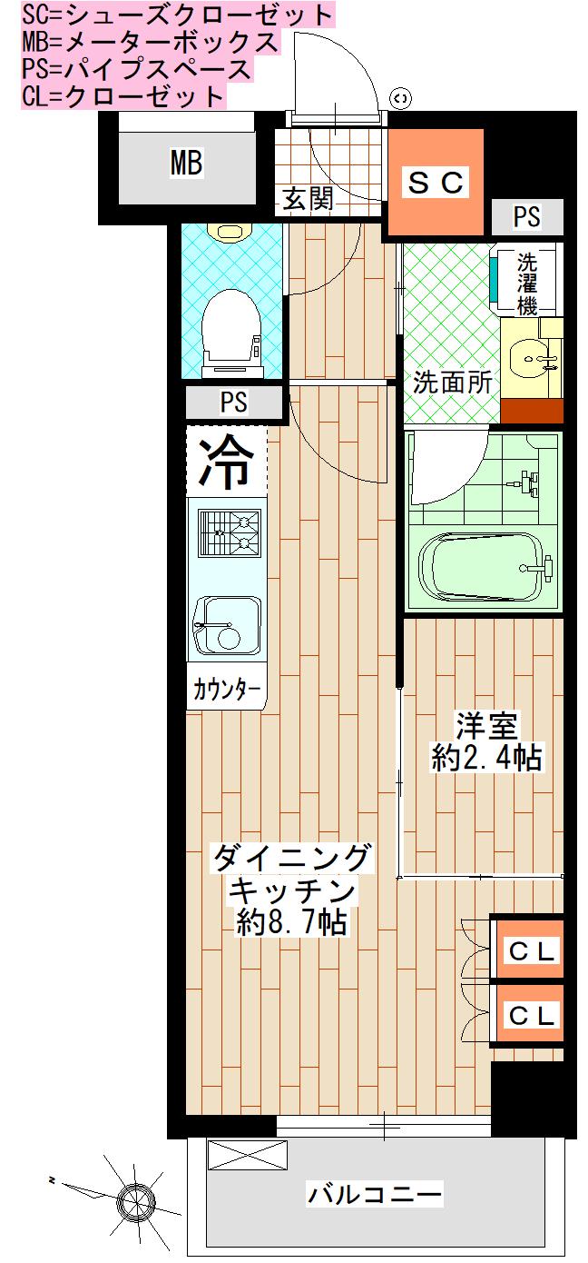 クレヴィア本郷(1DK/13階)の間取り写真