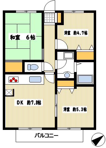ファミーユ深大寺(3DK/2階)の間取り写真