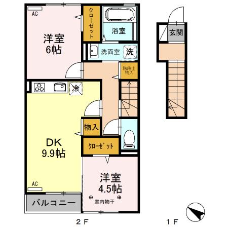 サンセレーナ(2DK/2階)の間取り写真