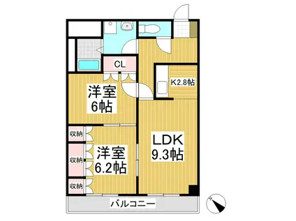 エタニティープレステージ上田(2LDK/3階)の間取り写真