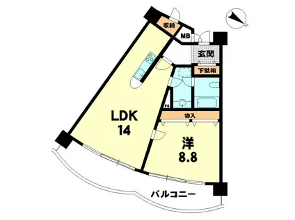 琵琶湖アーバンリゾートI番館(1LDK/12階)の間取り写真