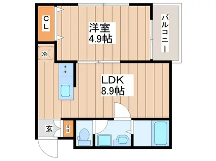 ラフィーノ北仙台(1LDK/1階)の間取り写真