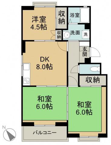 トリヴァンベール田方(3DK/3階)の間取り写真