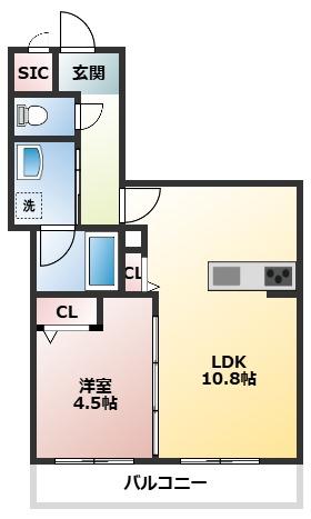 CRESCENT(1LDK/3階)の間取り写真