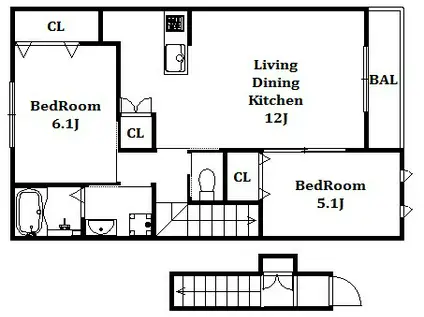 ヴァンベール(2LDK/2階)の間取り写真