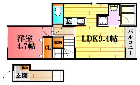 トラストコートII番館(1LDK/2階)の間取り写真