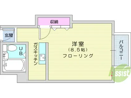 仙台錦町ハルヤマテラス(ワンルーム/7階)の間取り写真