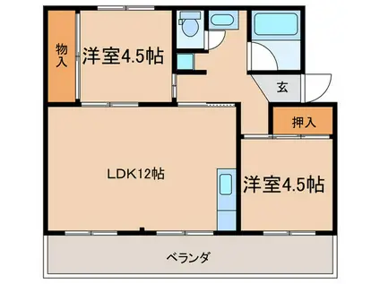 鶴田マンション(2LDK/2階)の間取り写真