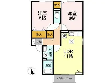 ビバーチェ・やまは奈 B棟(2LDK/1階)の間取り写真