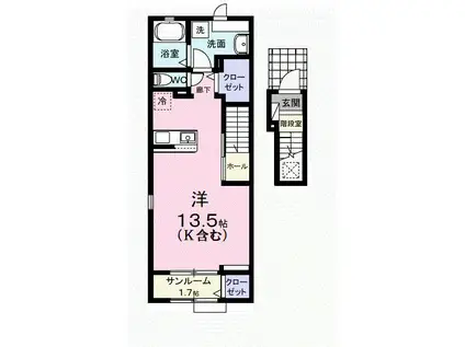 ガーデン ハウス イナバ II(ワンルーム/2階)の間取り写真