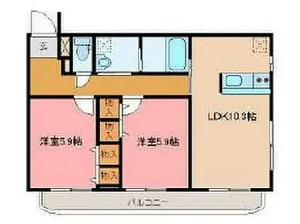 ロード&スカイ(2LDK/4階)の間取り写真