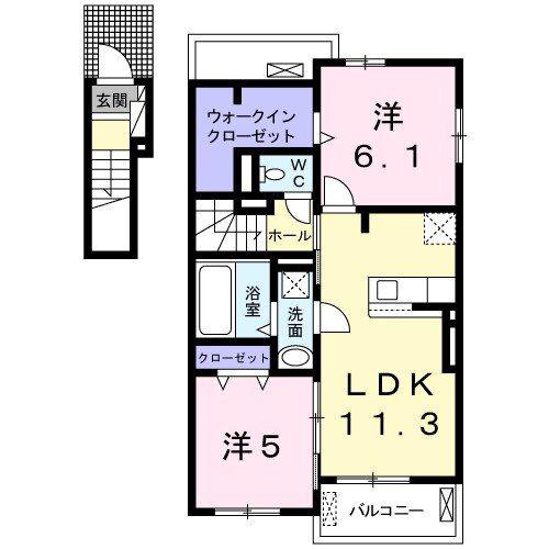 HALO A棟(2LDK/2階)の間取り写真