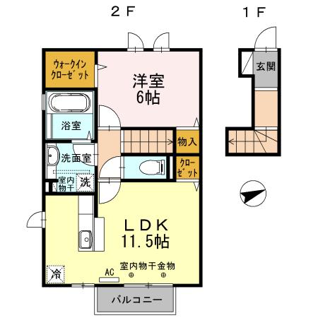 SPURB棟(1LDK/2階)の間取り写真