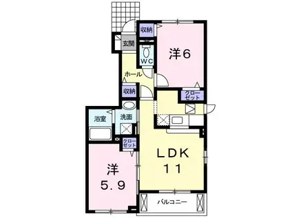 プラシードII(2LDK/1階)の間取り写真