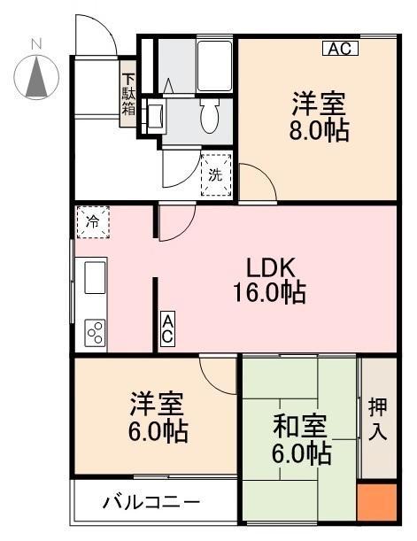 番町ブリックガーデン京都(3LDK/2階)の間取り写真