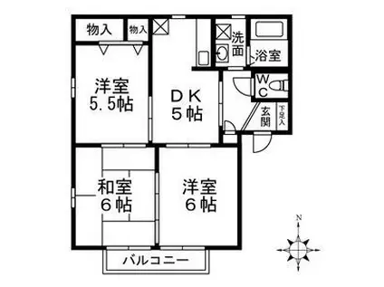 フォーブルリッチB(3DK/1階)の間取り写真