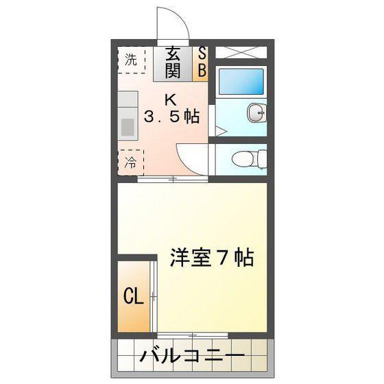 近鉄名古屋線 白塚駅 徒歩12分 4階建 築38年(1K/2階)の間取り写真