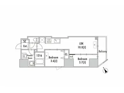 GRAN PASEO 蔵前II(2LDK/13階)の間取り写真