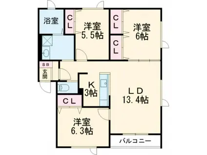 グラン チェスタ(3LDK/1階)の間取り写真