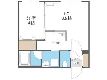 地下鉄南北線 南平岸駅 徒歩5分 4階建 築1年(1LDK/3階)の間取り写真