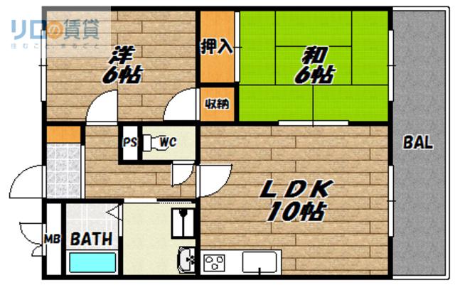 阪急宝塚線 中山観音駅 徒歩2分 3階建 築33年(2LDK/1階)の間取り写真
