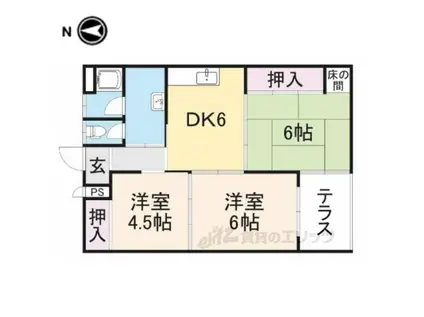 シャトー東香里(3DK/2階)の間取り写真