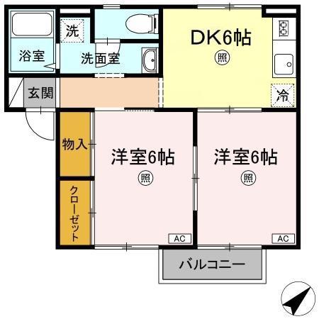 プレセジュール西阿知(2DK/1階)の間取り写真