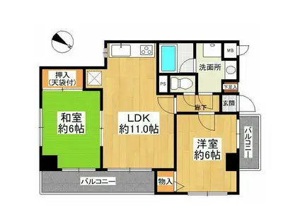 ライオンズマンション東川口第二(2LDK/2階)の間取り写真