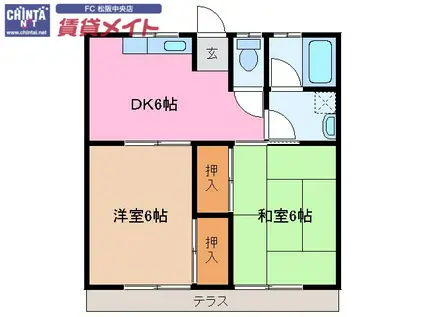 オリーブと春のコーヒーB棟(2DK/1階)の間取り写真