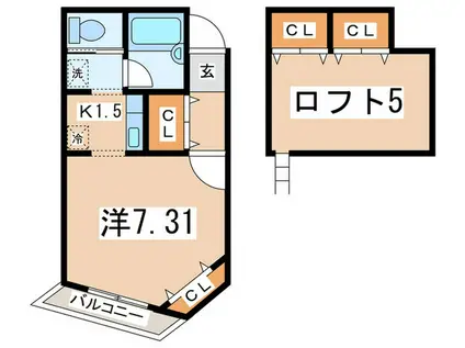 パレス相模大野(1K/1階)の間取り写真