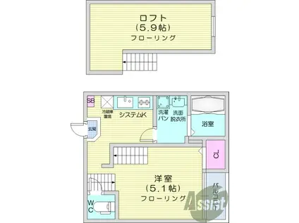 ハーモニーテラス黒松(1K/1階)の間取り写真